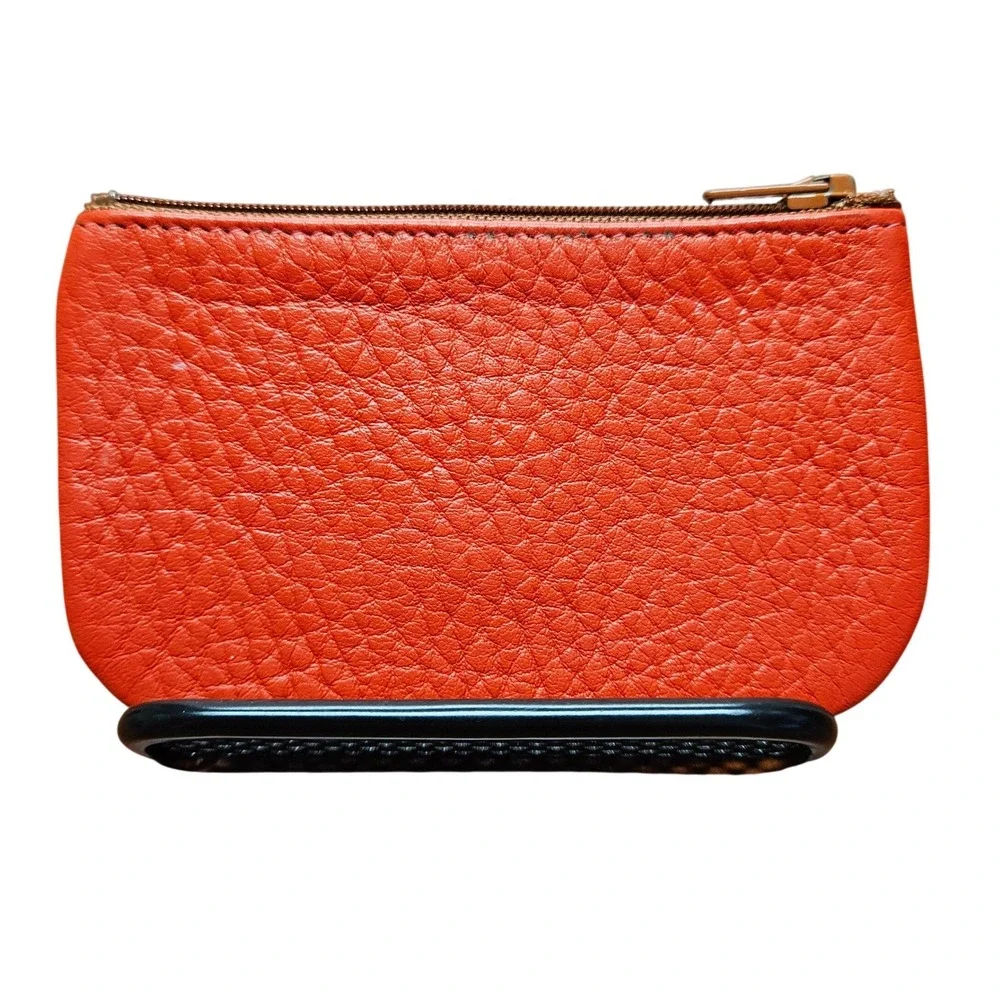 Vtg‎ Dooney & Bourke Persimmon Red Orange Pebbled AWL Leather Zip Coin Pouch